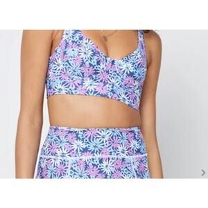 New L*Space Oopsie Daisy‎ Tryout Sports Bra Large Floral Underwire Purple Blue